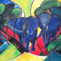 Elefanten kunterbunt, 2009 Acryl auf Leinwand, 80 cm x 60 cm